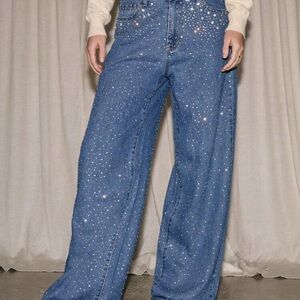 Blue Rhinestone Embellished Jeans